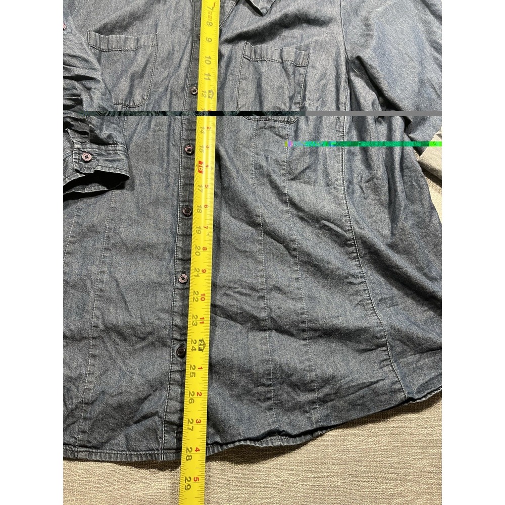 St. John's Bay unisex Blue Denim Cotton Button-Up Shirt Pockets Big & Tall 1X - Picture 6 of 8